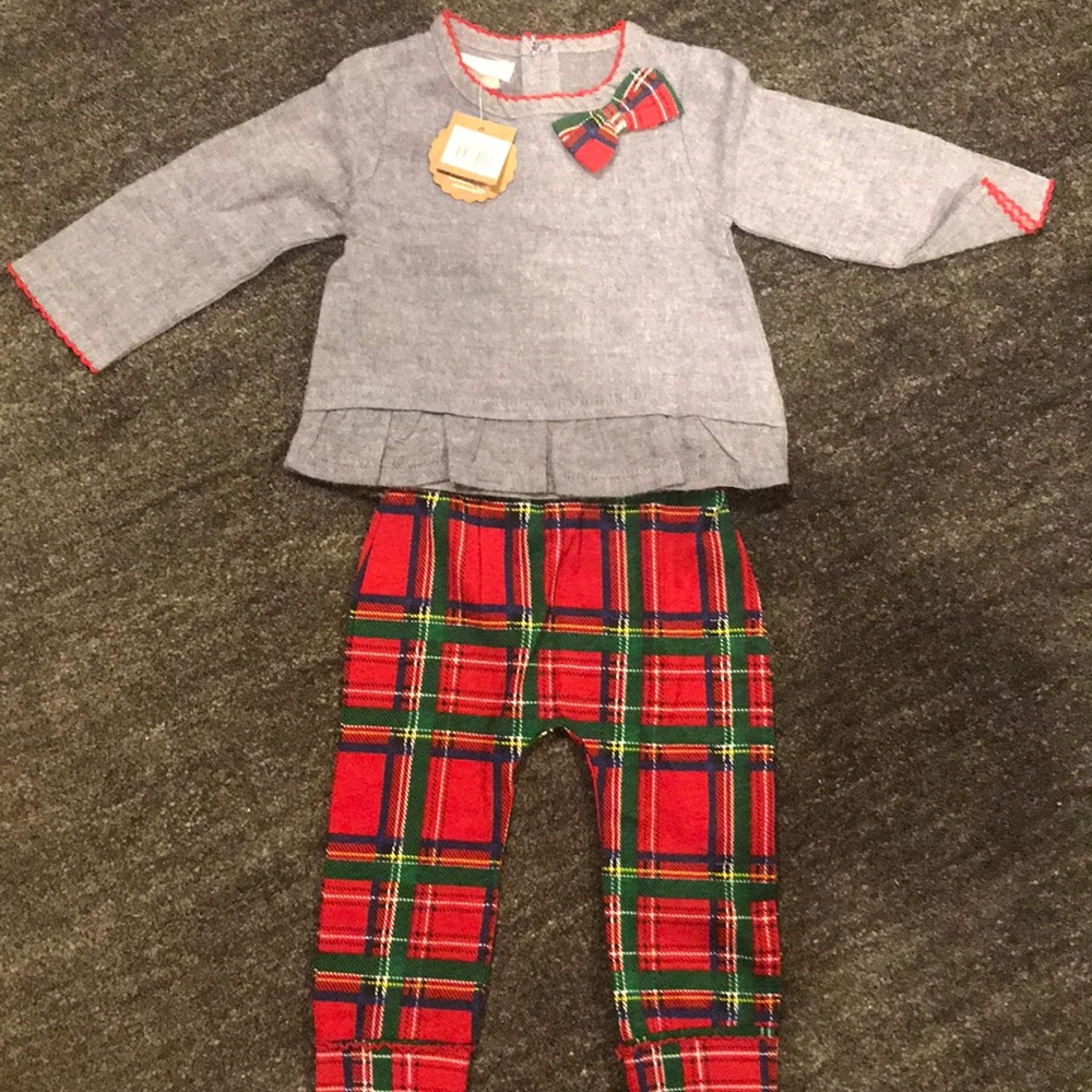 Tags on! Mud Pie infant girls tartan outfit